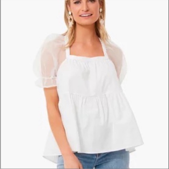 Pomander Place Tinsley Puff Sleeve Top in White SZ S EUC - Picture 1 of 7